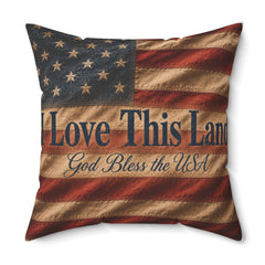 Patriotic Throw Pillow — "I Love This Land" American Flag Accent Pillow