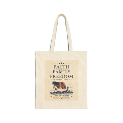 Faith Family Freedom Tote Bag — Patriotic Cotton Canvas Grocery & Market Bag