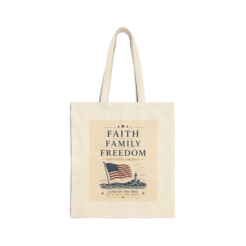 Faith Family Freedom Tote Bag — Patriotic Cotton Canvas Grocery & Market Bag