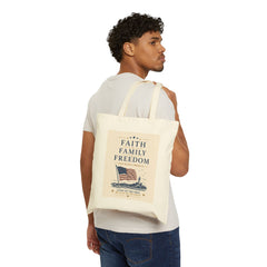 Faith Family Freedom Tote Bag — Patriotic Cotton Canvas Grocery & Market Bag
