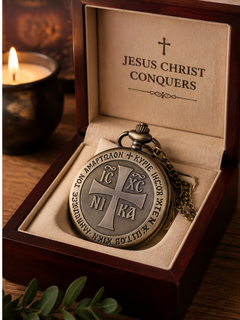 Antique Bronze Pocket Watch with Cross Design